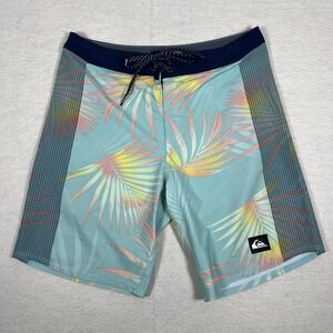 Quiksilver Boardshorts Mens 29 Aqua Highline Palm Print Surf Swim Trunks Beach